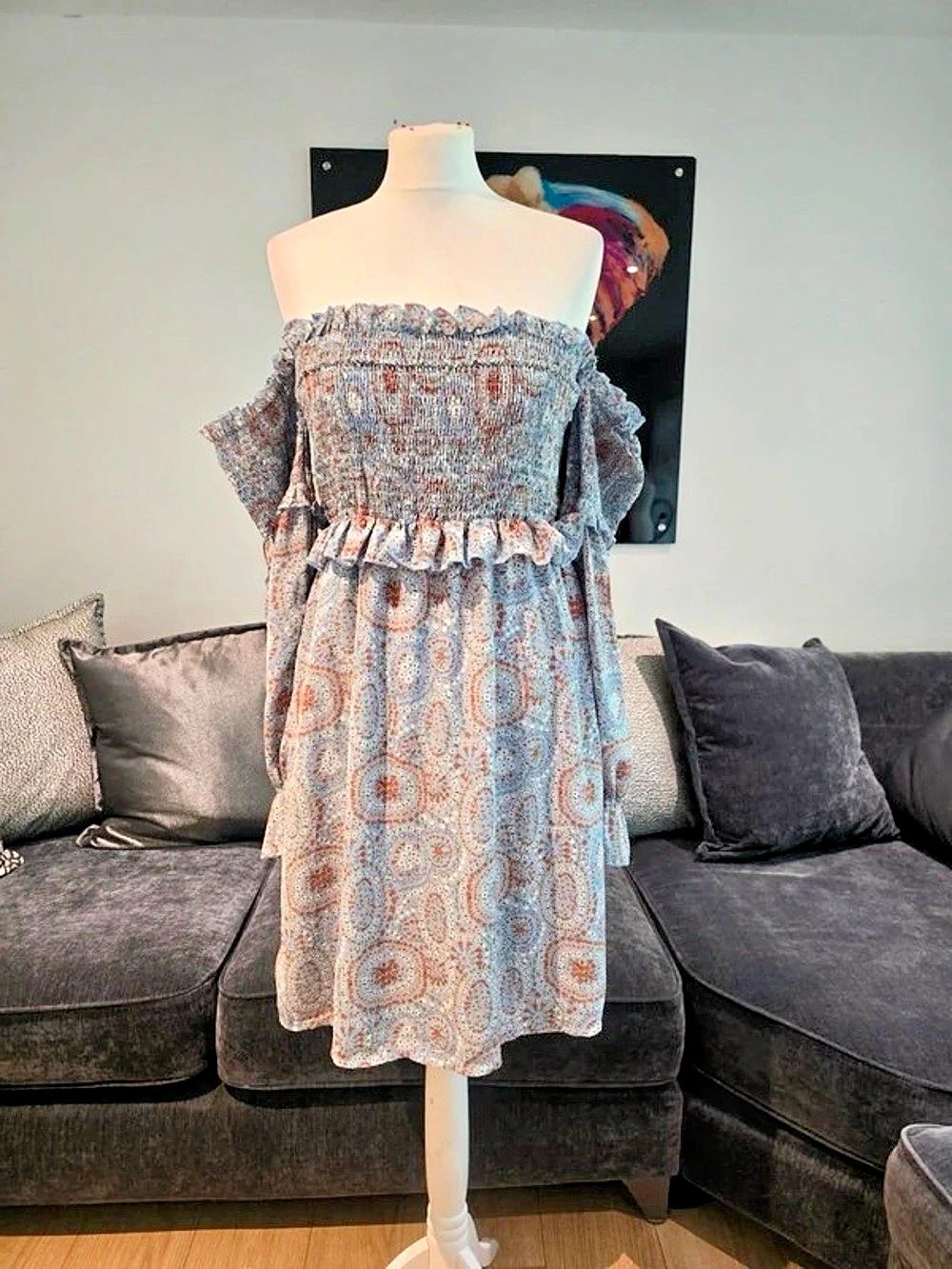 Geometric Maxi Dress in Blue & Pink